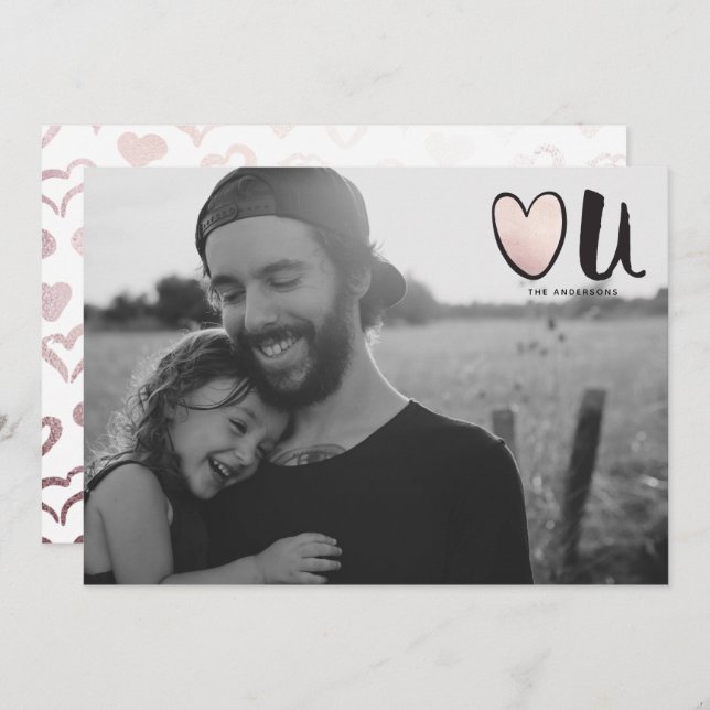 Cute Rose Gold Heart You Photo Valentine's Day Holiday Card (Front/Back)