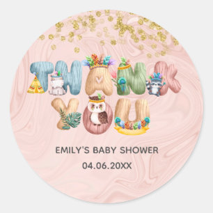 Cute Rose Gold Marble Baby Shower Animal Thank You Classic Round Sticker