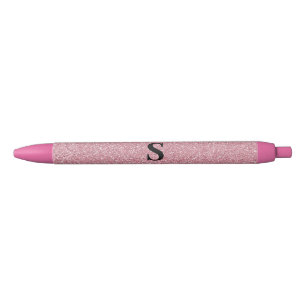 Cute Rose Gold Monogram Black Ink Pen