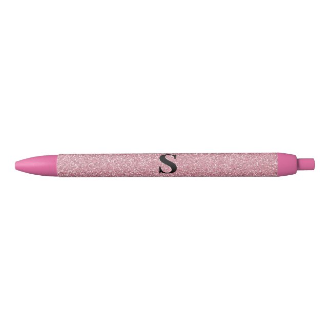 Cute Rose Gold Monogram Black Ink Pen (Front)