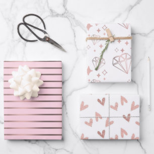 Cute rose gold & pink hearts wrapping paper sheets