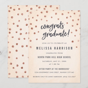 Cute Rose Gold Polka Dot Graduation Invitations