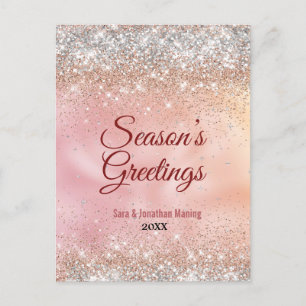 Cute rose gold silver glitter Christmas New year Postcard