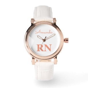 Cute Rose Gold White Nurse Personalised Name Watch