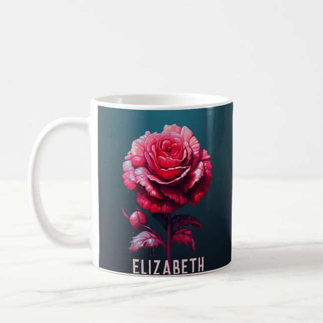 Cute Rose Monogram Water Bottle Rose Coffee mug (Left)