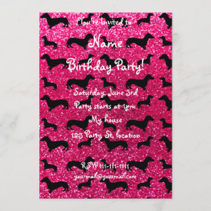 Cute rose pink dachshund glitter pattern invitation