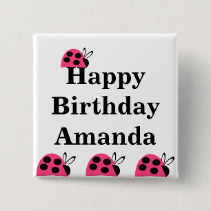 Cute Rose Pink Ladybug Personalised Birthday 15 Cm Square Badge