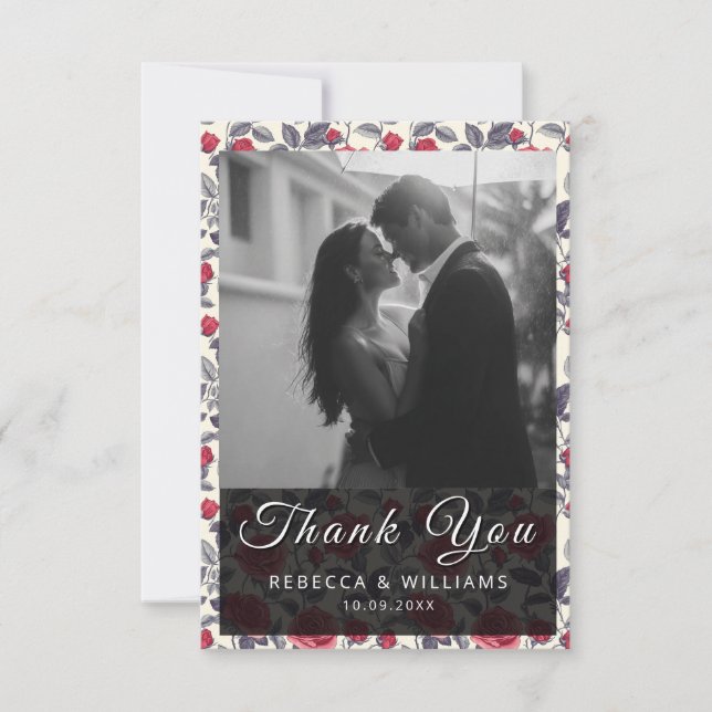 Cute Rose Themed Wedding Flat Thank You Card (Front)