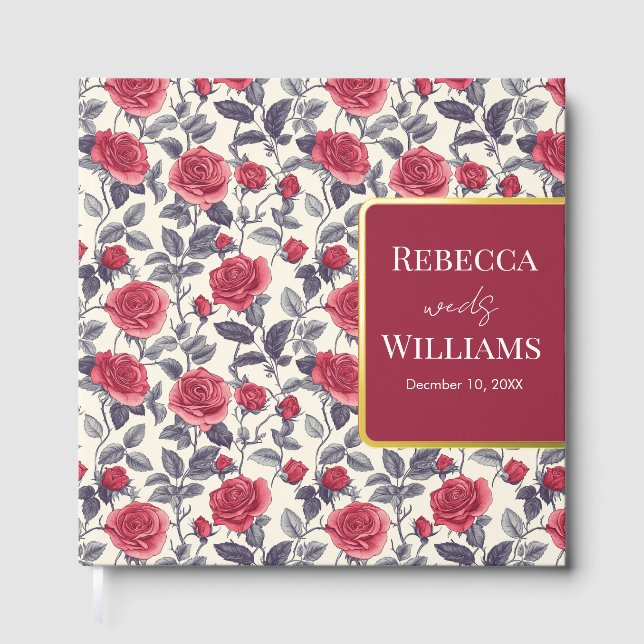 Cute Rose Themed Wedding Guest Book (Front)
