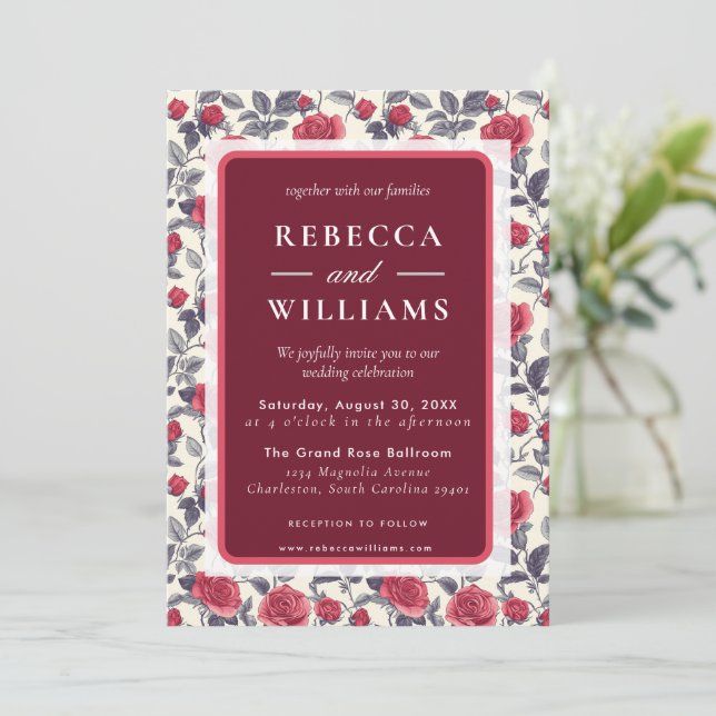 Cute Rose Wedding Invitation Card (Standing Front)
