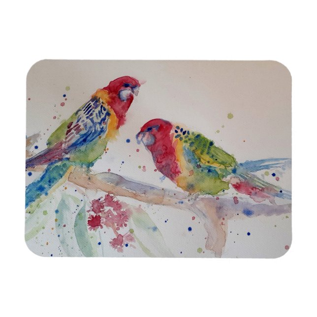 Cute Rosella Parrots bird Watercolour Art Magnet (Horizontal)