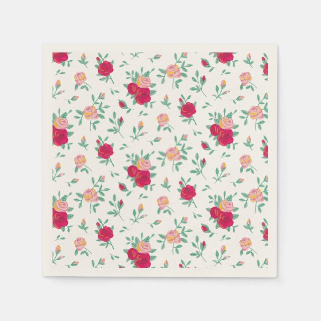 Cute Roses Girl Birthday Party Invitation Napkin (Front)