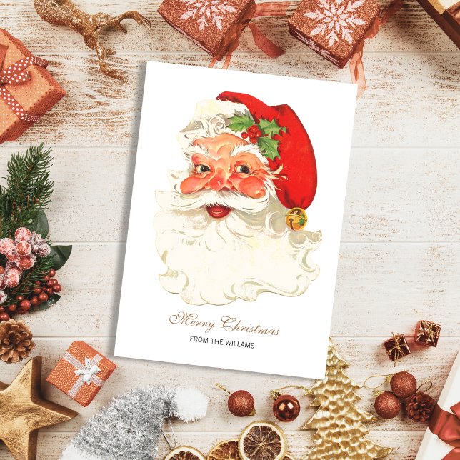 Cute Rosy Cheeks Retro Santa Christmas Holiday Card (Cute Rosy Santa Christmas Holiday Card)