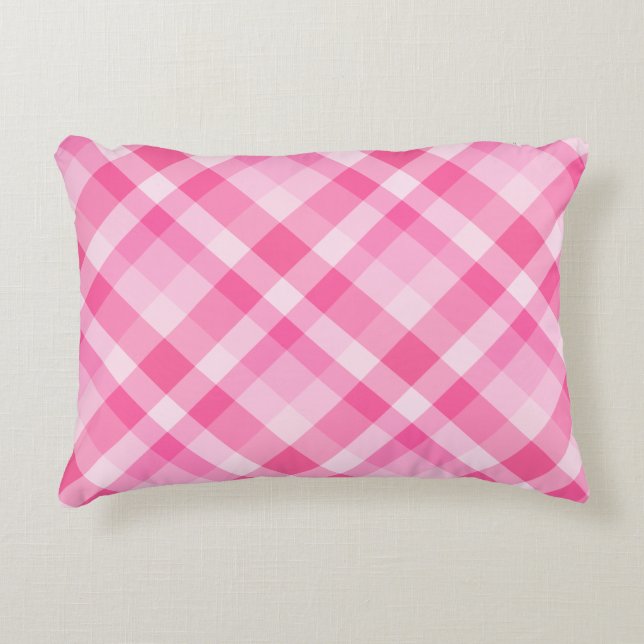 Cute Rosy Pink Plaid Pattern Accent Pillow (Front)