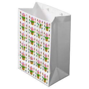 Cute Rosy Posy Potted Flowers Pattern Medium Gift  Medium Gift Bag