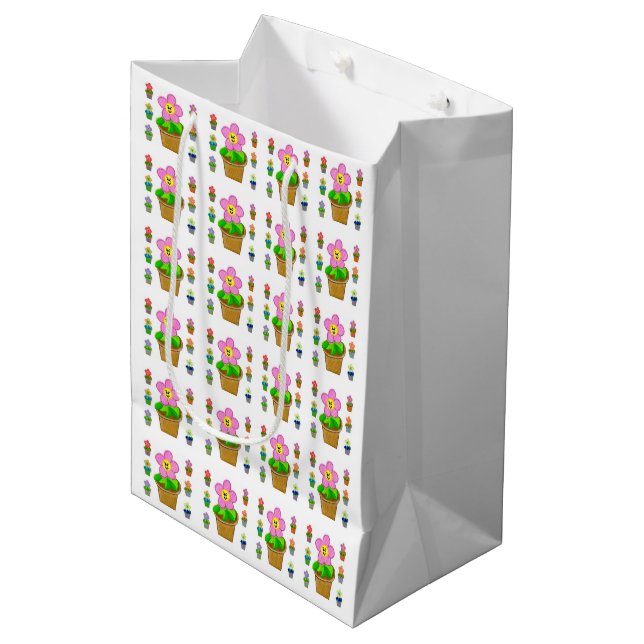 Cute Rosy Posy Potted Flowers Pattern Medium Gift  Medium Gift Bag (Front Angled)