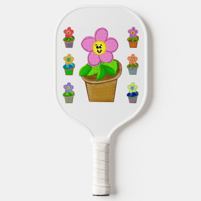 Cute Rosy Posy Potted Flowers Pickleball Paddle (Front)