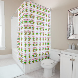 Cute Rosy Posy Potted Flowers Repeating Pattern Shower Curtain