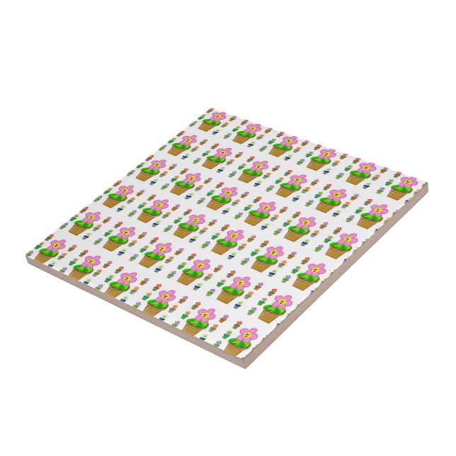 Cute Rosy Posy Potted Flowers Repeating Pattern Tile (Side)