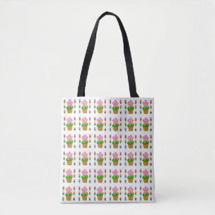 Cute Rosy Posy Potted Flowers Repeating Pattern Tote Bag