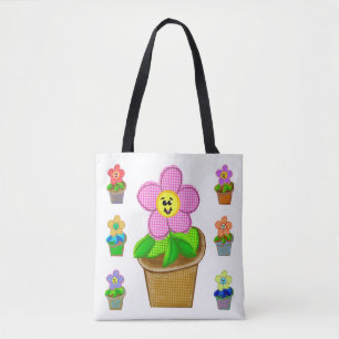 Cute Rosy Posy Potted Flowers Shoulder Tote Bag