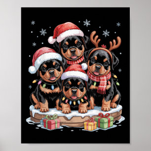 Cute Rottweiler Christmas Puppies Dog Lovers Funny Poster
