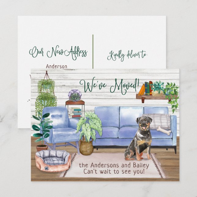 Cute Rottweiler Cosy New Home Moving     Announcement Postcard (Front/Back)
