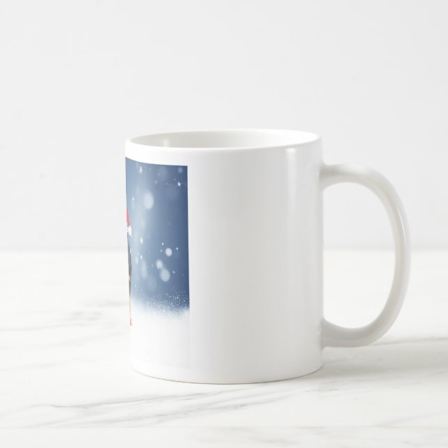 Cute Rottweiler Dog Christmas Santa Hat Snow Stars Coffee Mug (Right)