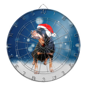 Cute Rottweiler Dog Christmas Santa Hat Snow Stars Dartboard