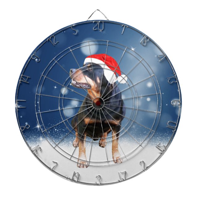 Cute Rottweiler Dog Christmas Santa Hat Snow Stars Dartboard (Front)