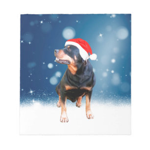 Cute Rottweiler Dog Christmas Santa Hat Snow Stars Notepad