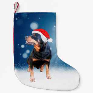 Cute Rottweiler Dog Christmas Santa Hat Snow Stars Small Christmas Stocking
