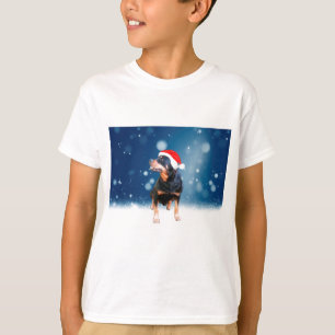 Cute Rottweiler Dog Christmas Santa Hat Snow Stars T-Shirt