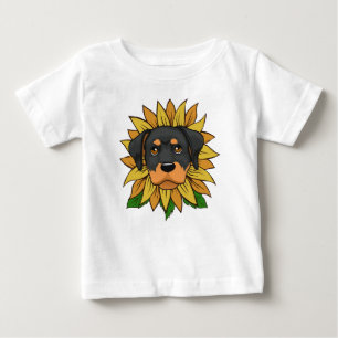 Cute Rottweiler Dog face on Sunflower Baby T-Shirt