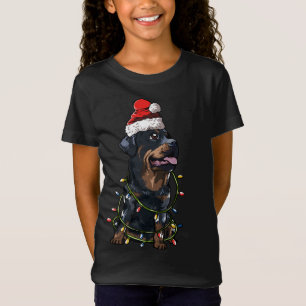 Cute Rottweiler Dog Santa Christmas Tree Lights Xm T-Shirt