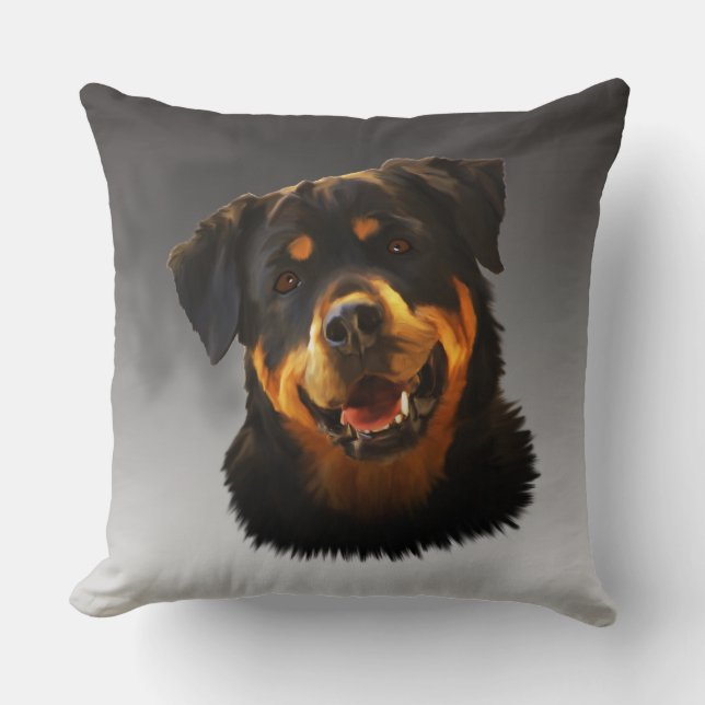 Cute Rottweiler Dog Water Colour Art Portrait Cushion (Front)