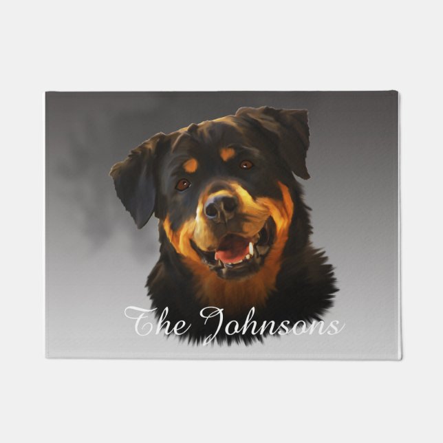 Cute Rottweiler Dog Water Colour Art Portrait Doormat (Front)