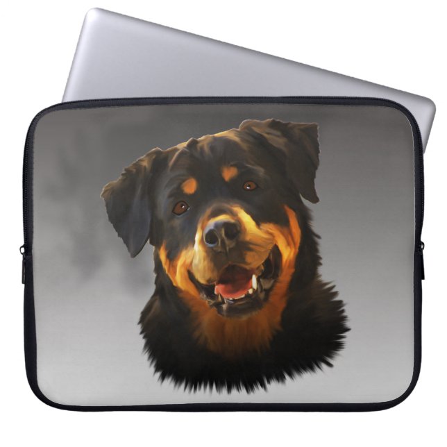 Cute Rottweiler Dog Water Colour Art Portrait Laptop Sleeve (Front)