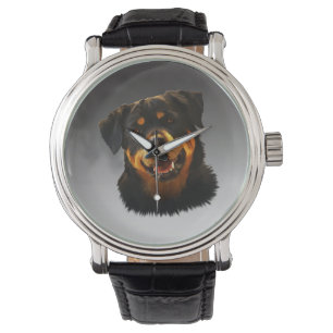 Cute Rottweiler Dog Water Colour Art Portrait Watch