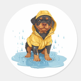 Cute Rottweiler Dog Wearing Raincoat Classic Round Sticker