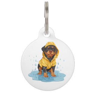 Cute Rottweiler Dog Wearing Raincoat Pet Tag