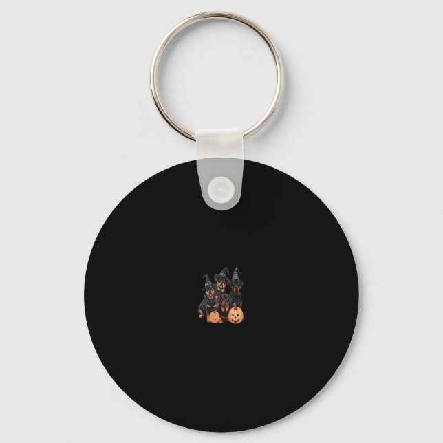 Cute Rottweiler Dogs Happy Halloween Pumpkin Funny Key Ring (Front)