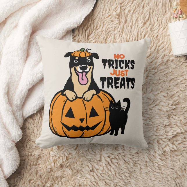 Cute Rottweiler Halloween No Tricks Just Treats Cushion (Blanket)