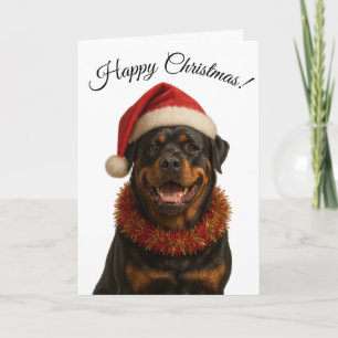 Cute Rottweiler in a Santa hat Christmas card