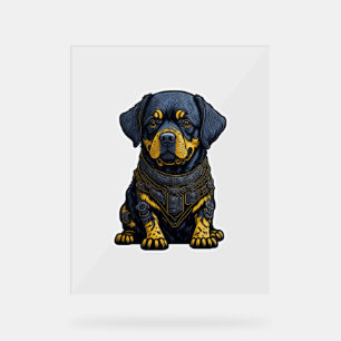 Cute Rottweiler in armour Acrylic Sign