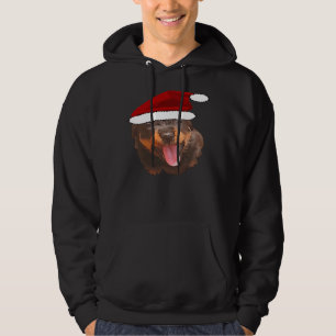 Cute Rottweiler Pup Wearing Holiday Santa Hat Hoodie
