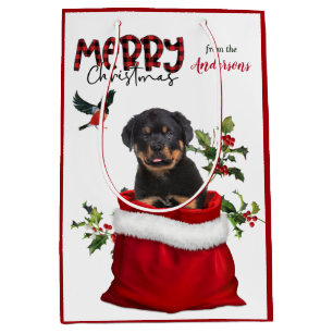 Cute Rottweiler Puppy Dog Christmas Medium Gift Bag