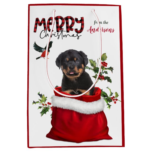 Cute Rottweiler Puppy Dog Christmas Medium Gift Bag (Front)