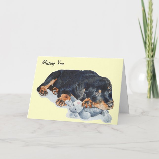 cute rottweiler puppy dog missing you card (Front)