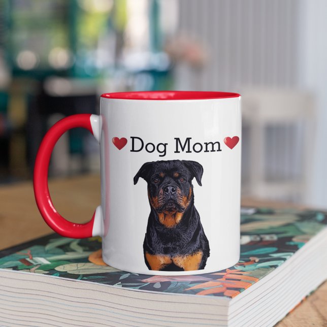 Cute Rottweiler Rottie Heart Dog Mum Puppy Mug (Dog mom Rottweiler coffee mug)